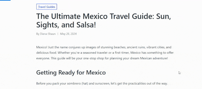Exempel på läsförloppsindikator med WPCode