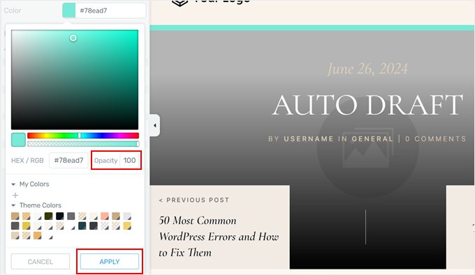 Ändra opaciteten för läsförloppsindikatorn med Thrive Theme Builder