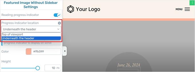 Ändra platsen för läsframstegsfältet i Thrive Theme Builder