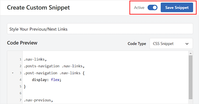Guardar fragmento de estilo de enlace anterior/siguiente