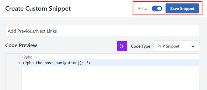Guardar fragmento de enlaces siguiente/anterior