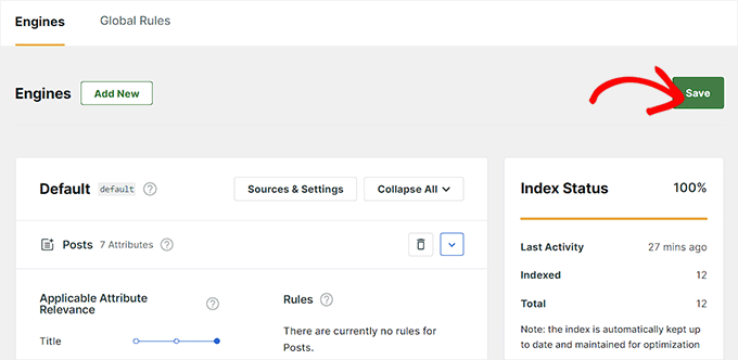 Save settings for SearchWP Save settings for SearchWP