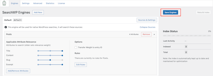 Saving your WordPress custom search settings Saving your WordPress custom search settings