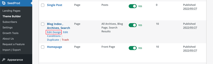 Click the Edit Design Link Click the Edit Design Link