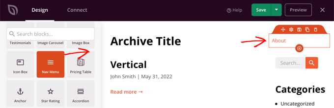 Drag the Nav Menu Block Onto the Page Drag the Nav Menu Block Onto the Page
