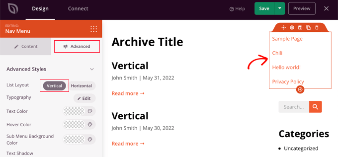 Click the Vertical Option Click the Vertical Option