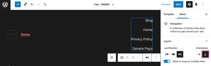 Click the Down Arrow for Vertical Orientation to Create a Vertical Menu Click the Down Arrow for Vertical Orientation to Create a Vertical Menu