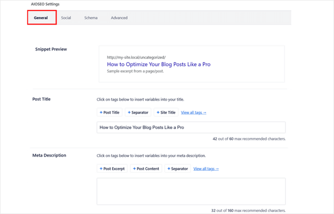 AIOSEO blog post settings Optimize your blog posts with AIOSEO