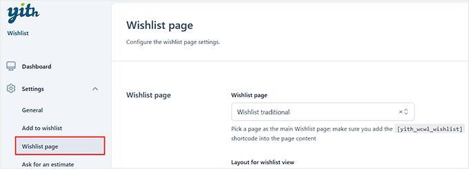 Choose a page to display your wishlist in YITH WooCommerce Wishlist