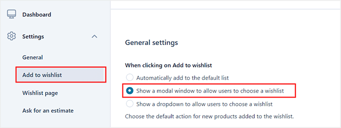 Choose what happens when a user clicks on the Wishlist button in YITH WooCommerce Wishlist