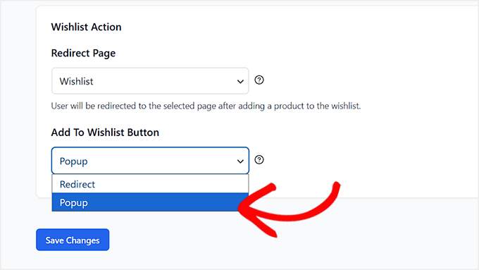Choose Wishlist action in SaveTo Wishlist plugin