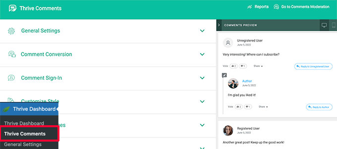 Comment settings Comment settings
