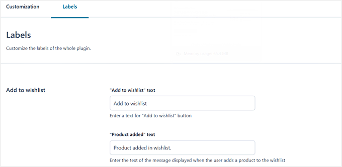 Configure wishlist button labels in YITH WooCommerce Wishlist