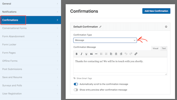 Showing a custom form confirmation message Showing a custom form confirmation message