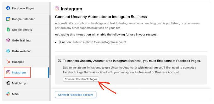 Uncanny AutomatorとFacebookの連携