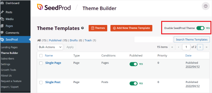 Enable SeedProd theme Enable SeedProd theme