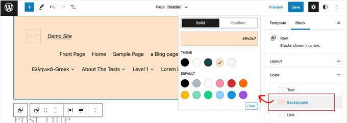 Changing the Header's Background Color Changing the Header's Background Color