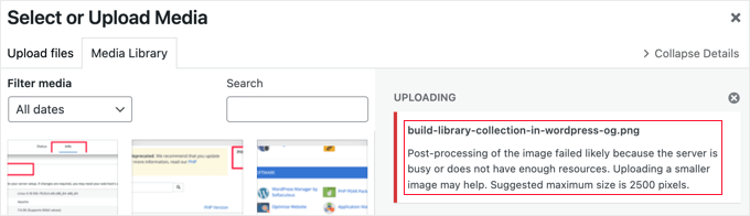 The Post-Processing of Image Failed Error Message The Post-Processing of Image Failed Error Message