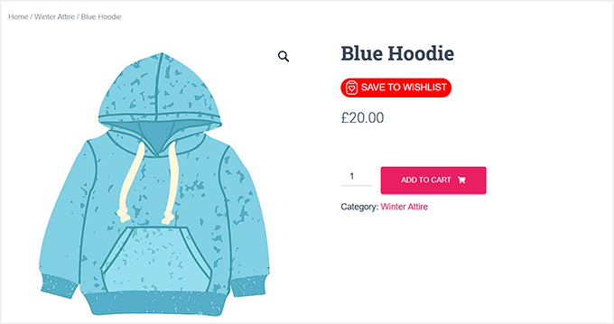 Preview of wishlist button created with SaveTo Wishlist
