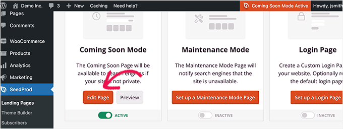 Edit coming soon page