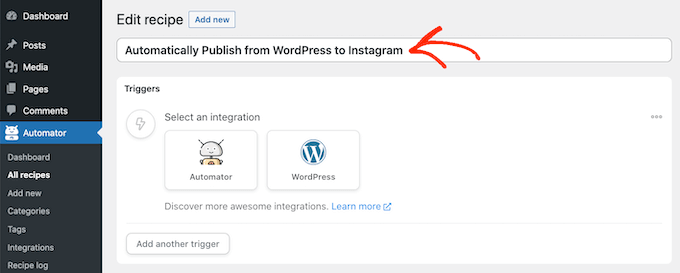 Instagram に自動投稿するレシピの作成