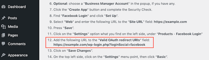 L'URL de redirection oAuth
