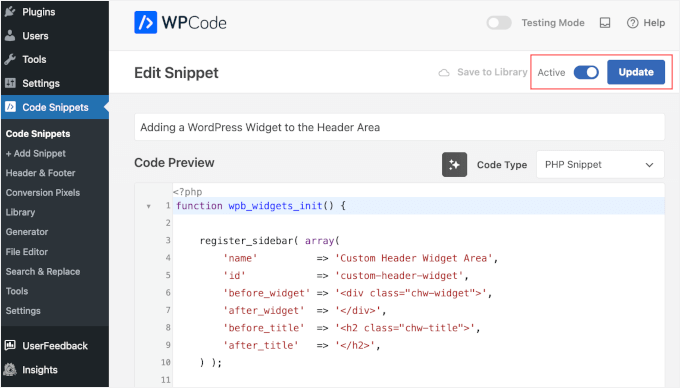 Saved settings in WPCode Saved settings in WPCode
