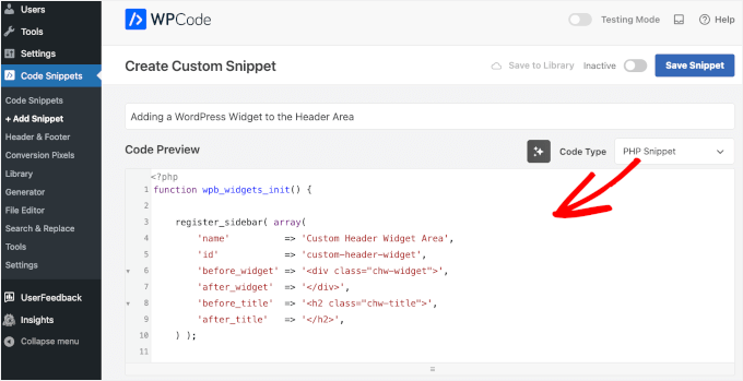 Adding PHP code snippets using WPCode to add WP widget to the header area Adding PHP code snippets using WPCode to add WP widget to the header area