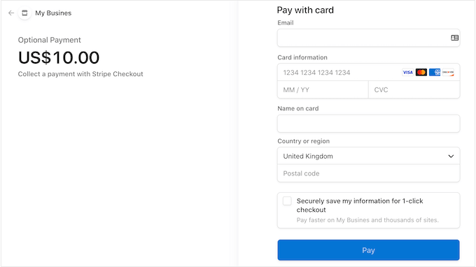 A simple payment form, created using WP Simple Pay A simple payment form, created using WP Simple Pay