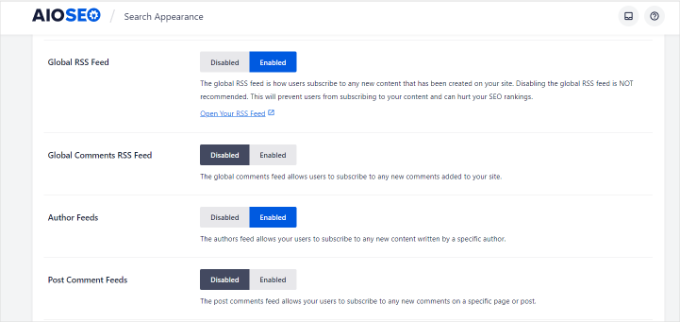 Disable RSS feeds Disable RSS feeds