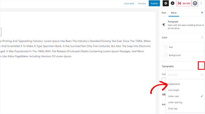 Open typography settings in content editor Open typography settings in content editor
