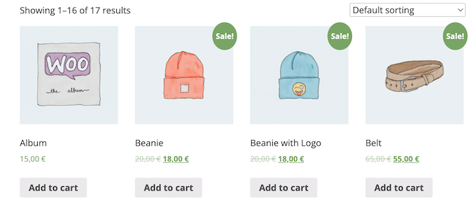 An online store created using WooCommerce Our WooCommerce shop page before adding short descriptions