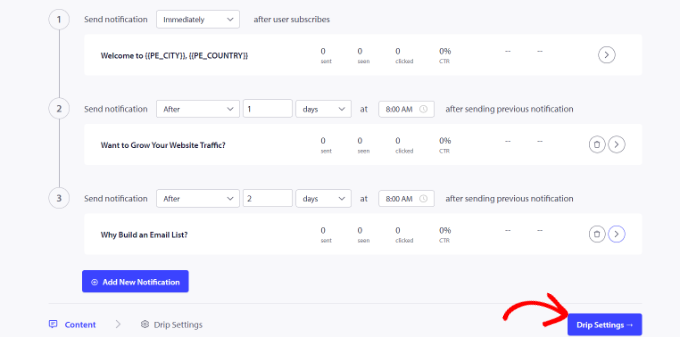 Edit drip settings Edit drip settings