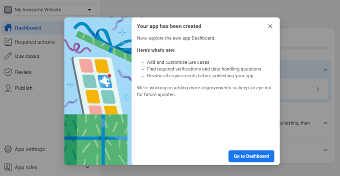 Aller au tableau de bord de l'application
