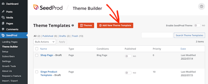 Creating a new SeedProd theme Creating a new SeedProd theme