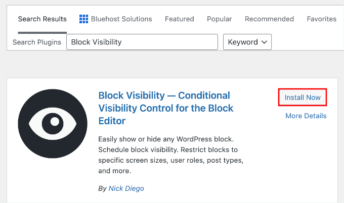 Installing the Block Visibility plugin