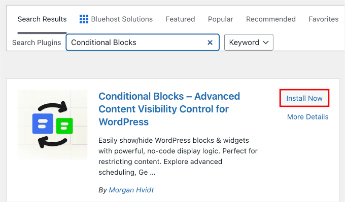 Installing the Conditional Blocks plugin