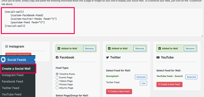 Copy the social wall shortcode Copy the social wall shortcode