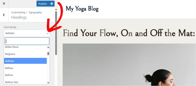 Choose font family to change the header typography Choose font family to change the header typography