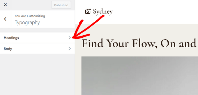 Open typography settings for headings Open typography settings for headings