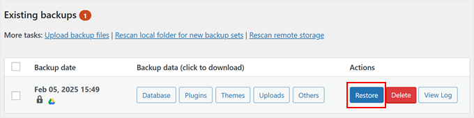 Restoring a Google Drive backup with UpdraftPlus