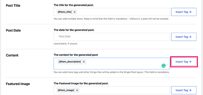 Use item tags to map post settings Use item tags to map post settings