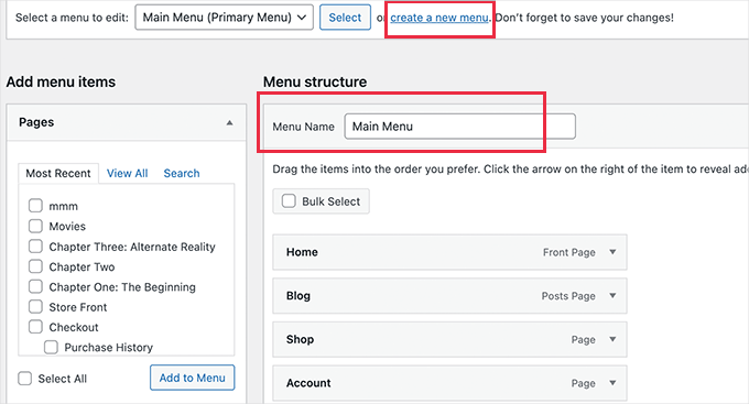 Creating main menu Creating main menu