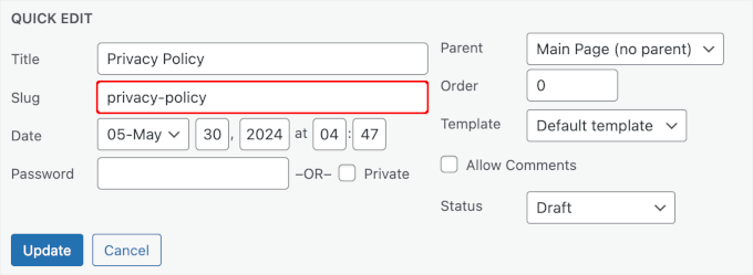 A page's slug A page's slug