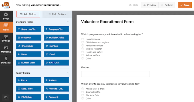 Adding fields to the WPForms volunteer application form Adding fields to the WPForms volunteer application form