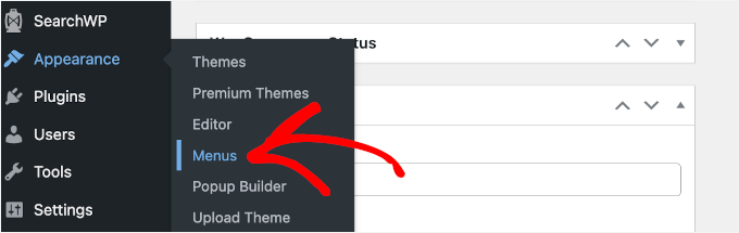 Navigating to Menus in the WordPress dashboard