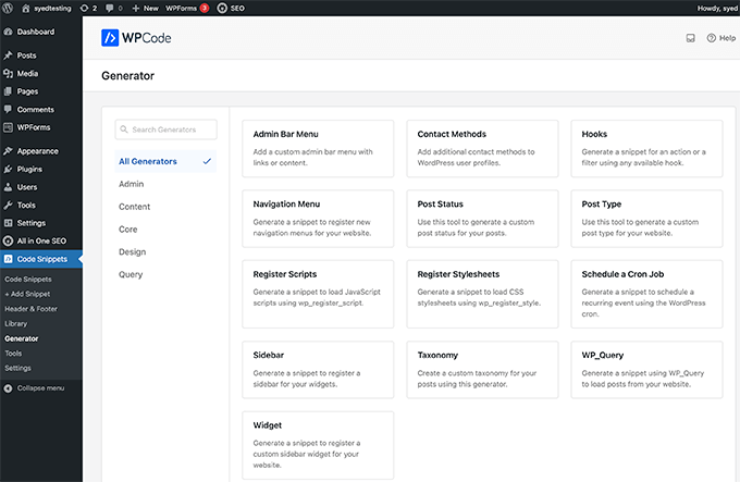 Geradores de WPCode para WordPress