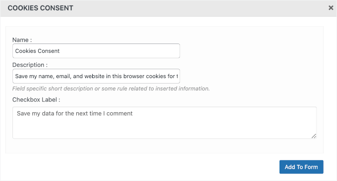Customizing the Cookie Consent field Customizing the Cookie Consent field