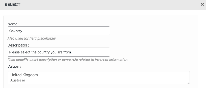 Customizing the Select field type Customizing the Select field type