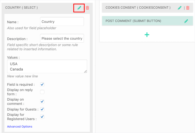 Editing the custom field Editing the custom field